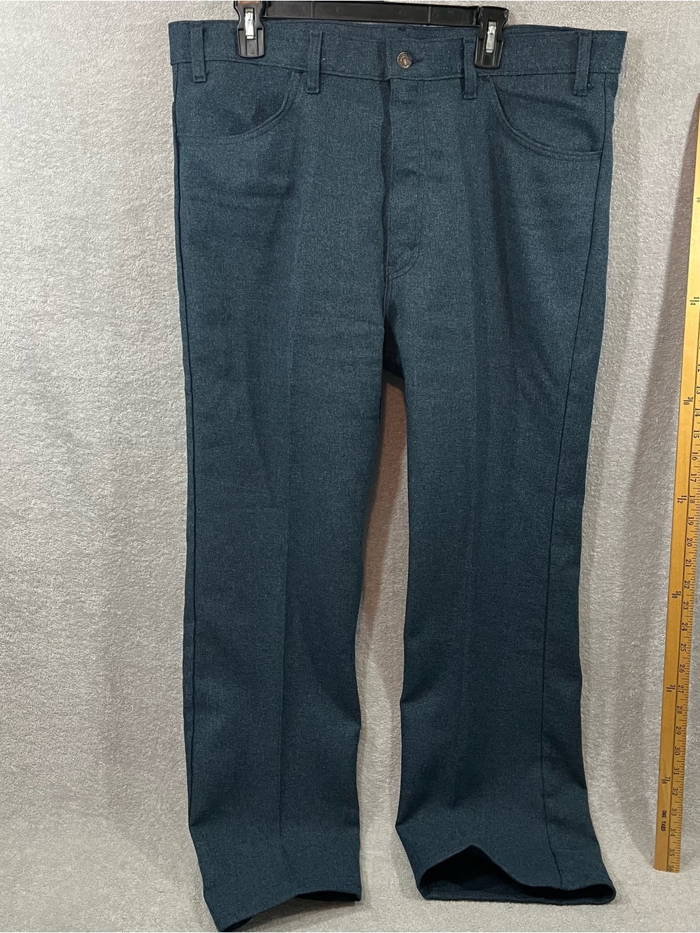 Vintage Levi's 517 Boot Cut Blue Polyester Pants Men 40x30 Made USA Red Batwing